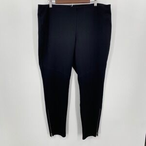 Eileen Fisher Ankle Moto Zip Leggings Womens XL Black Ponte Knit Minimalist Cozy